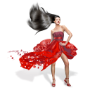иконка girls, red dress, девушка, женщина, платье