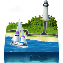 иконки пейзаж, море, река, маяк, корабль